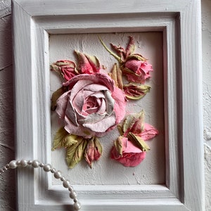 Roses Sculpture Peinture 3d Peinture 3d Fleurs Peinture Floral plâtre pano bas-relief Floral Plâtre Mur Art 3d jardin rose