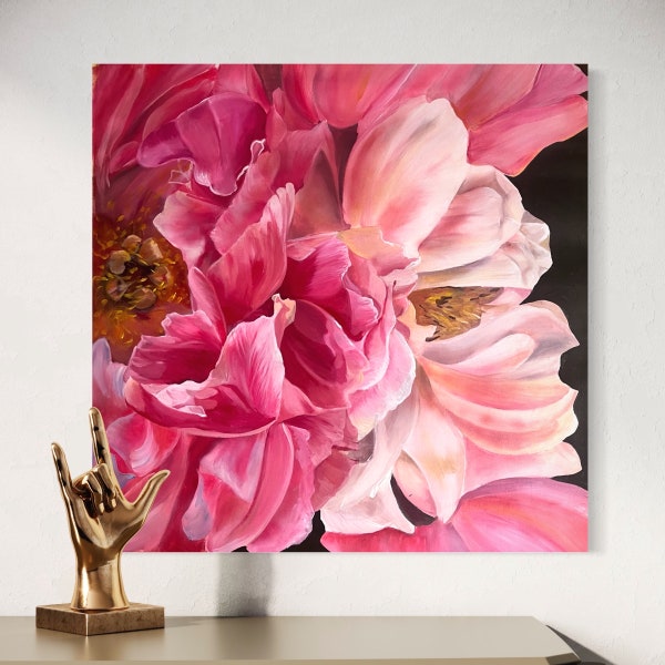 Pfingstrose Gemälde Original Blumen Gemälde Rosa Realismus Kunst Blumen Kunstwerk Rosa Pfingstrosen Kunstwerk Makro Blumenkunst