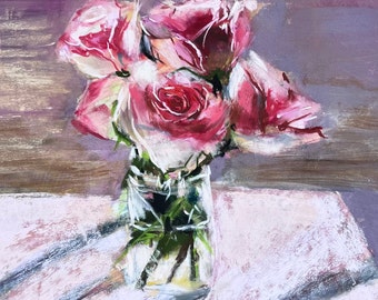 Rose painting Original soft pastel painting Floral Still Life painting Painting a bouquet of roses