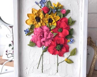 3Dポピー絵画 オリジナル3Dフラワーウォールアート ハンドメイド3Dアート お母さんへのギフト