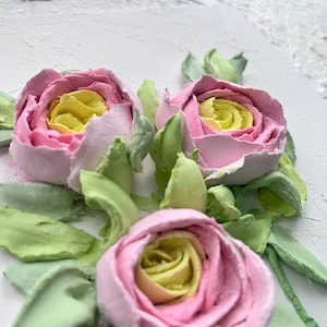 Peinture de renoncule rose, sculpture, peinture 3D, fleurs, art mural