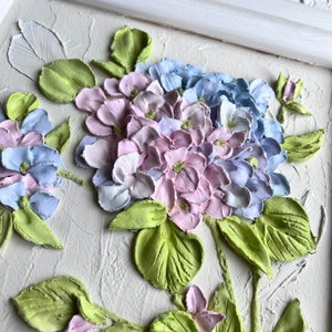 Hydrangea 3d plaster painting, 3d floral wall art, painting in frame, 3d flower sculpture painting, handmade artwork, gift for mom