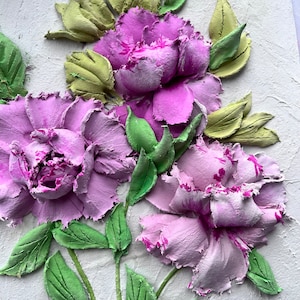 Peony Flower Sculptural Painting Original Art Peonies Floral Wall Art Impasto Small Artwork Peonies Original Painting