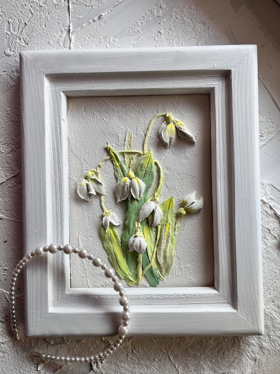 Snowdrop Sculpture Painting 3d Flowers Painting Bells 3d Painting Small Painting Floral Sculpture Wall Art bas relief art