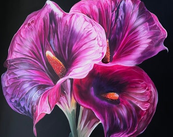 Pintura original de Anthurium grande Pintura de flores realistas Flor de la felicidad de la mujer Hiperrealismo