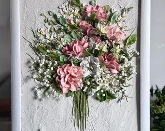 3D Wedding Bouquet from Photo, Personalized Floral Painting, Custom Wedding Keepsake, Handmade Sculpture Art