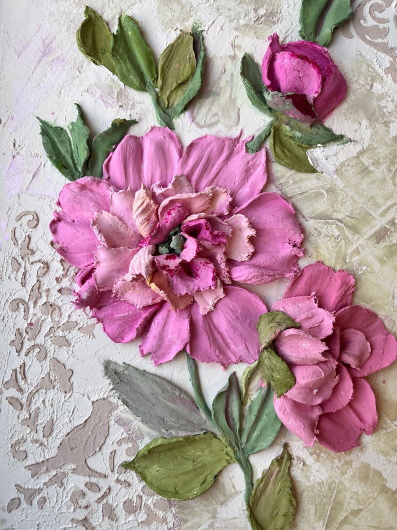 Panier à Fleurs Broderie Crewel Vintage – Jaune – Art Mural Fait Main – En L'état