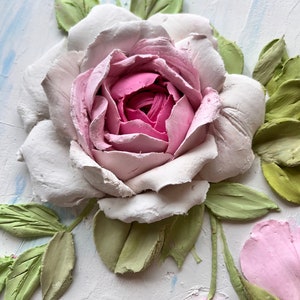 Flower Sculpture Painting Plaster Pano Roses 3D Painting Floral Painting birthday flowers 3D Wall Art Gifts Art gift to wife plaster pano