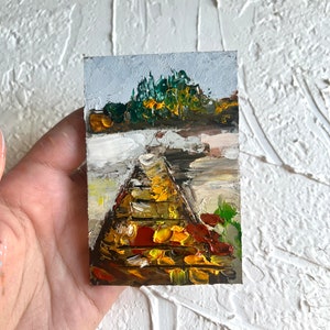ACEO Paesaggio originale Pittura ACEO Cartolina paesaggio Pittura a olio ACEO impasto pittura piccola opera d'arte 2,5 * 3,5 pollici piccola arte