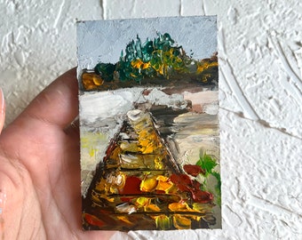 ACEO Original landscape Painting ACEO Postcard landscape Oil painting ACEO impasto painting tiny piece of art 2.5 * 3.5 inches small art