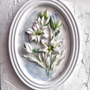 3d Lily plâtre peinture sculpture peinture originale 3d fleur peinture originale art mural floral empâtement fleurs peinture
