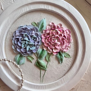 Peinture originale d’hortensia Peinture sculpturale Peinture de fleurs 3D originale Art mural floral 3D Peinture dans le cadre