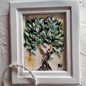 Olivier Peinture empâtement Sculpture peinture Berry Art olives peinture Mur vert art 3d Feuille peinture Plâtre peinture 3d Floral wall art