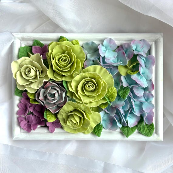3D Flower Decor Hydrangea Wall Art Handmade Floral Frame Housewarming Gift Sculpted Flowers Unique Home Decoration