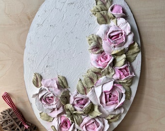 3D plaster painting Flower Painting Roses Painting sculpture painting Floral Art Textured Painting Palette knife art Handmade Art