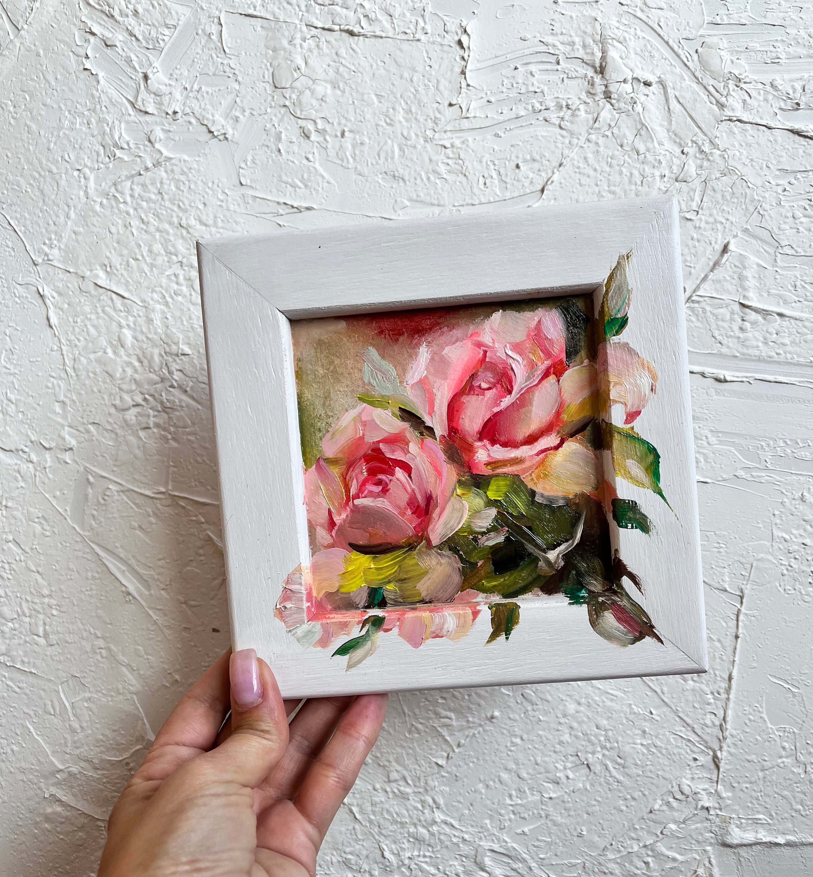 Tiny original oil painting Roses Painting Flowers Painting Impasto Painting Textured Wall Art Floral Painting Mini Wall Decor Small Painting
