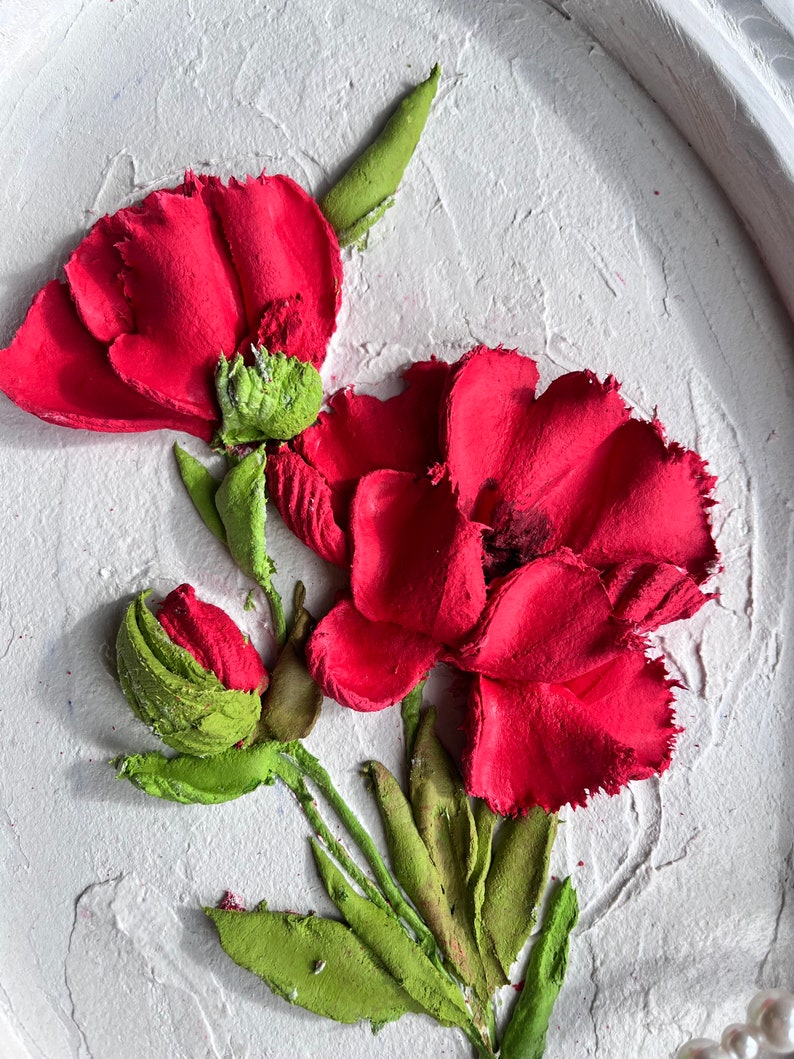 Poppy sculptural painting 3d plaster flowers painting 3d flowers wall art Realistic 3d flowers christmas gift 3d floral wall art image 7
