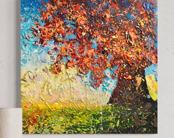 3d Landscape Painting original impasto art Autumn Painting Tree Painting Modern Painting