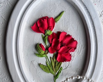 Poppy sculptural painting 3d plaster flowers painting 3d flowers wall art Realistic 3d flowers christmas gift 3d floral wall art