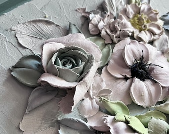 彫刻画のバラ、立体的な石膏の花、3Dの花の絵画、アート彫刻、壁の装飾