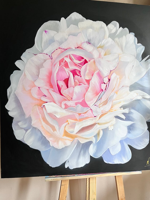 Peony Original Painting Macro Peony Painting Large White Flowers