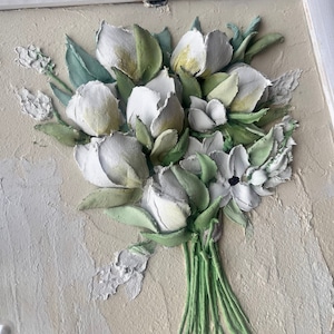 Peinture de sculpture de tulipe peinture de plâtre de fleur 3d Peinture originale d’empâtement 3d Fleurs art mural Peinture faite à la main