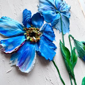 Himalayan poppy sculpture painting 3d flower painting Original impasto acrylic art 3d floral wall art image 7