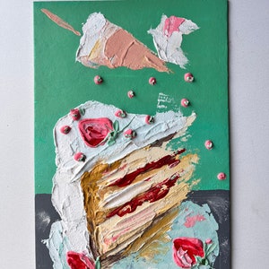 Pintura de fresa pintura impasto Pintura 3D Naturaleza muerta Pintura dulce Arte de postre Pintura de cocina Textura Arte de comida