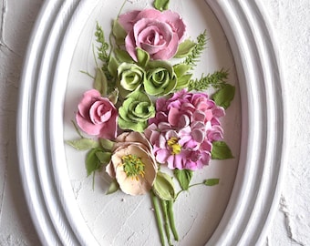 3d Flowers painting Original rose impasto art 3d Bouguet wall art Gift to wife