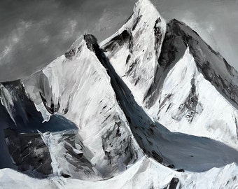 Mountain original painting landscape original painting Monochrome rocky peaks Original nature painting Original landscape artwork