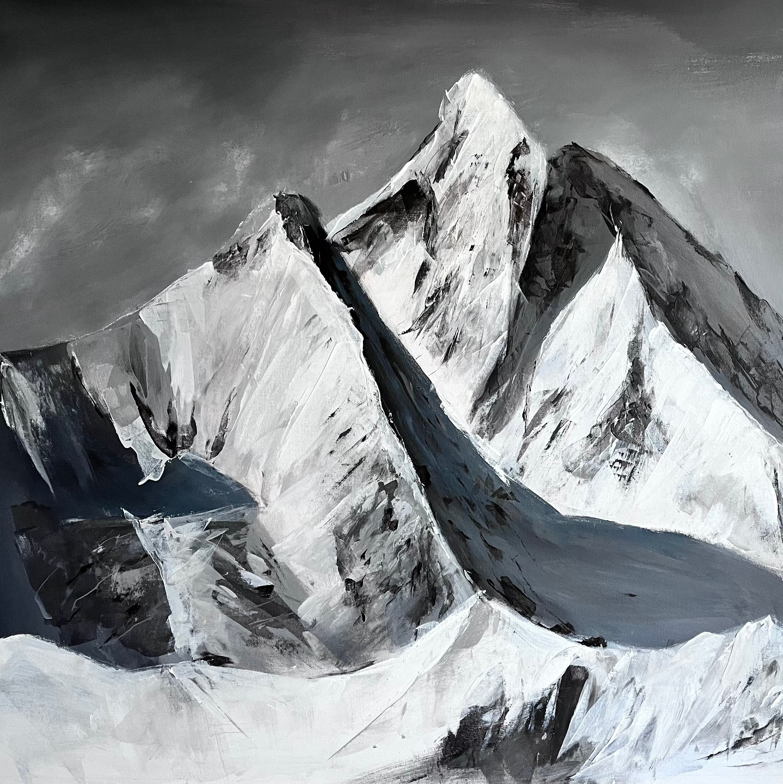 Monochrome Mountain Landscape Original Acrylic Painting on