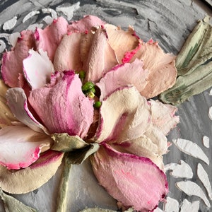 Pivoine Sculpture Peinture 3d Fleurs Peinture Floral Wall Art Texture Peinture Couteau peinture Impasto Ukrainien Art Bas-relief plâtre art
