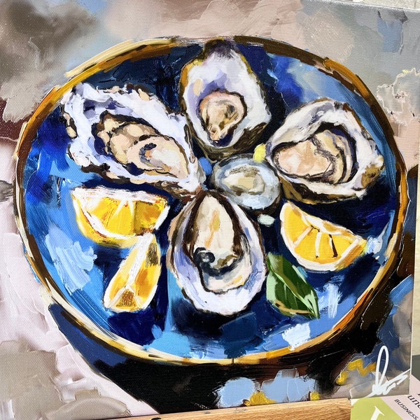 Oysters painting Original oyster painting Kitchen Oil painting print on canvas painting Mother's Day Gift Kitchen Artwork