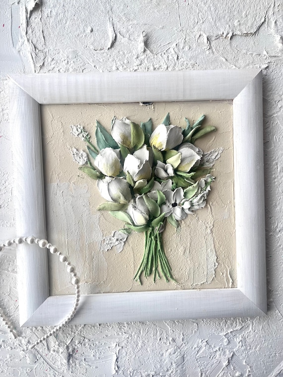 White tulip painting Wedding bouguet painting 3d flowers painting Sculpture Painting Wedding gift 3d tulip painting romantic memory