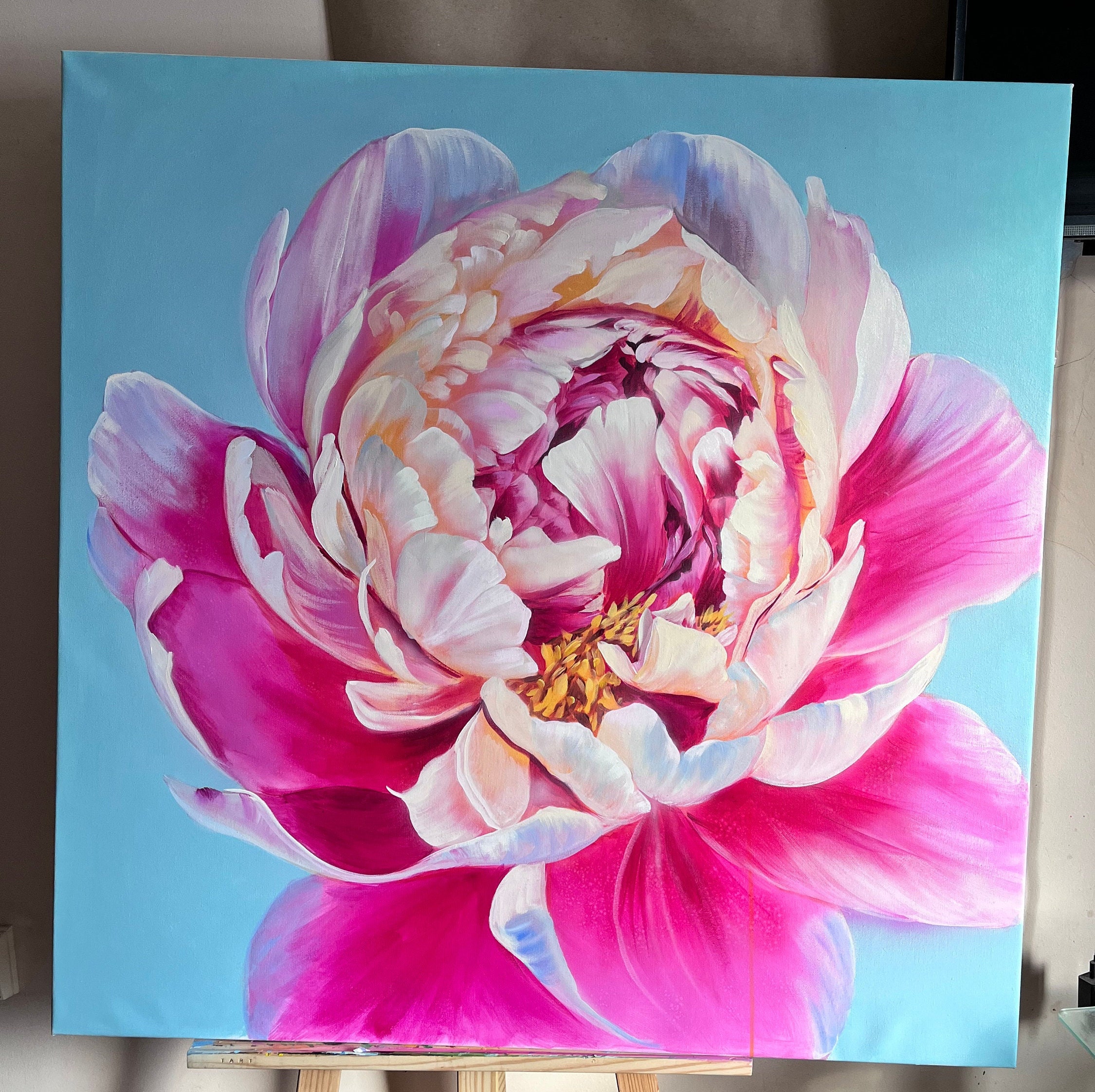 Peony Original Painting Pink Macro Flowers Painting Realistic