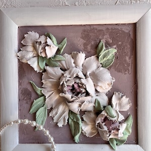 Herbaceous peony painting Peony sculpture painting 3d floral wall art Flowers plaster painting Christmas gift