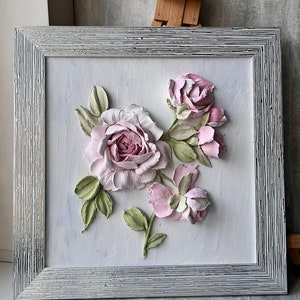 Flower Sculpture Painting Roses 3D Painting Floral Painting 3D Wall Art Gifts Art Gypsum Pano Plaster Art