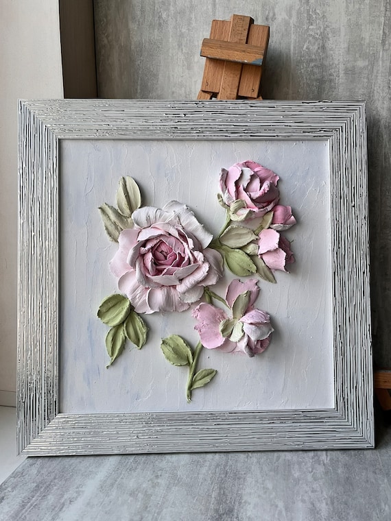 Flower Sculpture Painting Roses 3D Painting Floral Painting 3D Wall Art Gifts Art Gypsum Pano Plaster Art