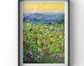 Green meadow original painting green mountains abstract 3d wall art Nature painting Modern Painting Ukrainian Artist