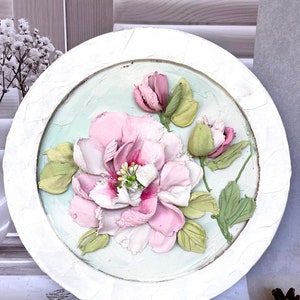 Pivoine Sculpture Peinture empâtement peinture 3d Fleurs Peinture 3d Peinture Texture Pâte Peinture Sculpture Florale Art Mural