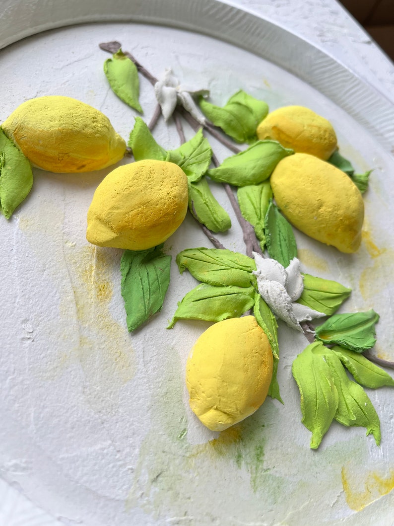 Lemon sculpture painting 3d painting Fruits 3d kitchen painting Yellow wall art Christmas gift image 2