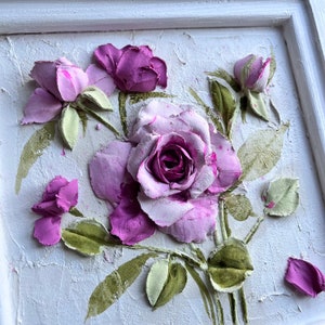 Roses sculpture painting 3d Flower painting Plaster painting 3d floral wall decor