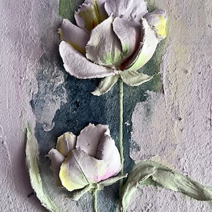 Peinture de sculpture de tulipe Peinture 3D originale Peinture de fleurs 3D Œuvre d’art originale de tulipe blanche