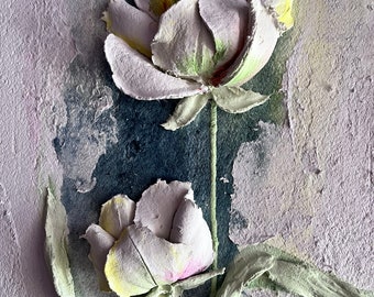 Tulip sculpture painting Original 3d painting 3d flower painting Original White tulip artwork
