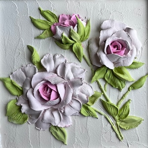 Rose plaster painting, 3d flower art, 3d floral wall art, 3d roses artwork, sculpture painting, handmade painting in frame