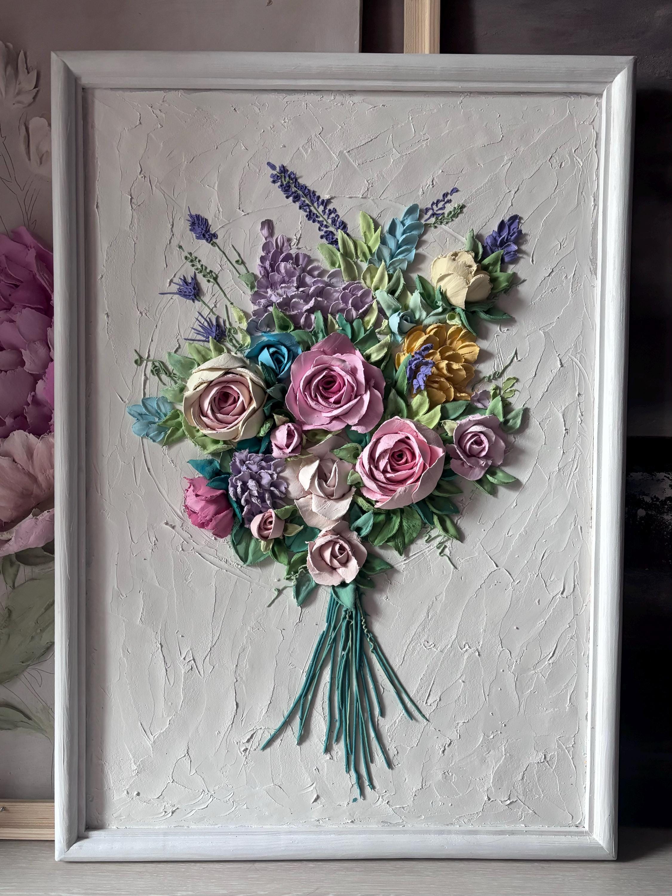 3D Sculptural Painting of Flowers Impasto Floral Wall Art Textured ...