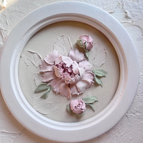 Peony original 3d plaster art, 3d flower wall art, sculpture painting, 3d birthday flowers, plaster flower painting, 3d floral wall art
