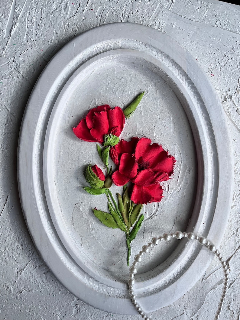 Poppy sculptural painting 3d plaster flowers painting 3d flowers wall art Realistic 3d flowers christmas gift 3d floral wall art image 8