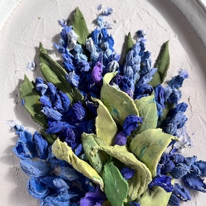 Sculpture Painting impasto painting 3d Plaster Pano lilac Flowers Painting Oval frame Texture Paste Painting Floral Sculpture Wall Art
