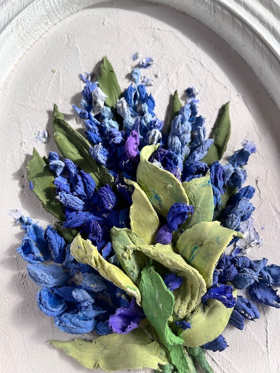 Sculpture Painting impasto painting 3d Plaster Pano lilac Flowers Painting Oval frame Texture Paste Painting Floral Sculpture Wall Art